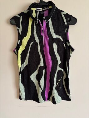 jamie sadock Black Tank Top with Neon Pink & Lime Zebra Stripes